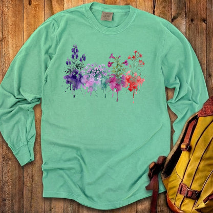 Watercolor Crater Lake Wildflowers Premium Long Sleeve