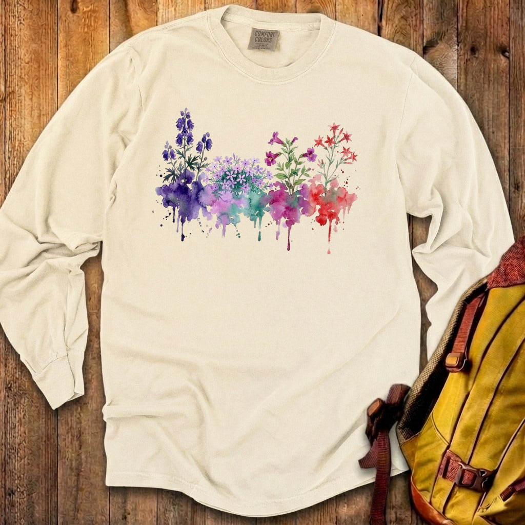 Watercolor Crater Lake Wildflowers Premium Long Sleeve
