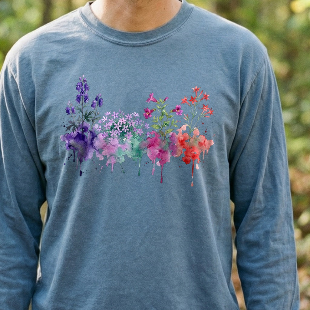 Watercolor Crater Lake Wildflowers Premium Long Sleeve
