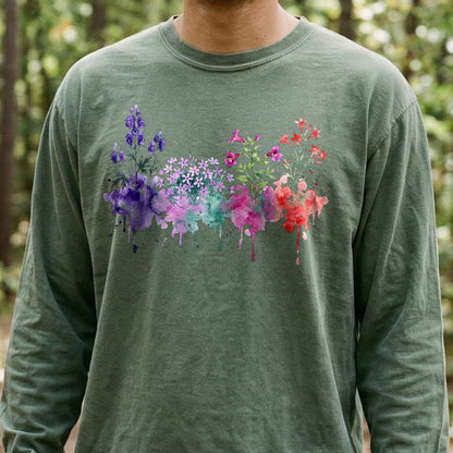 Watercolor Crater Lake Wildflowers Premium Long Sleeve