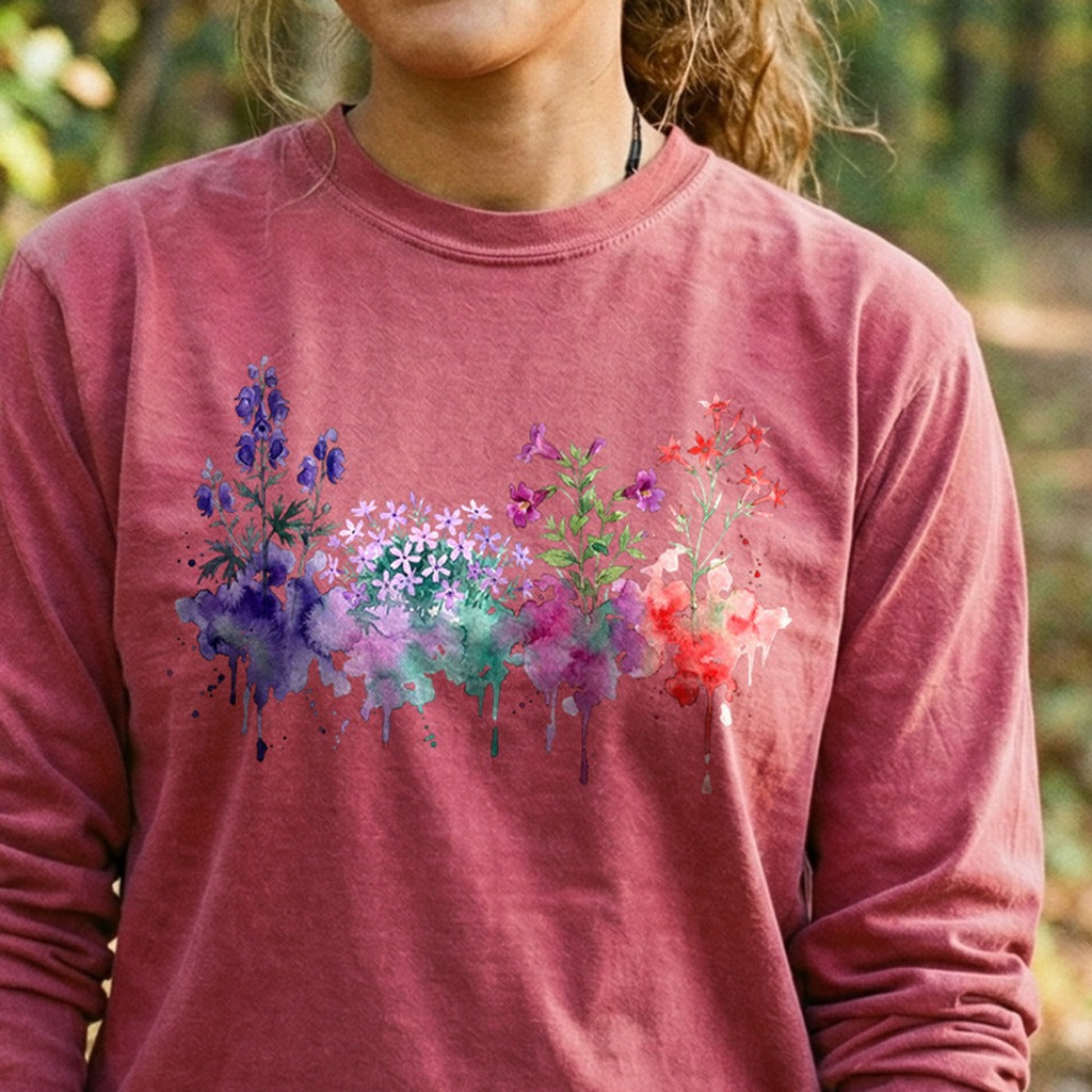 Watercolor Crater Lake Wildflowers Premium Long Sleeve