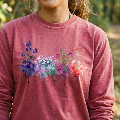 Watercolor Crater Lake Wildflowers Premium Long Sleeve