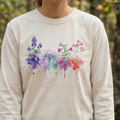 Watercolor Crater Lake Wildflowers Premium Long Sleeve