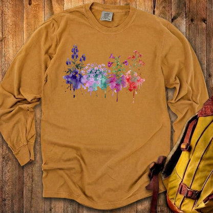 Watercolor Crater Lake Wildflowers Premium Long Sleeve