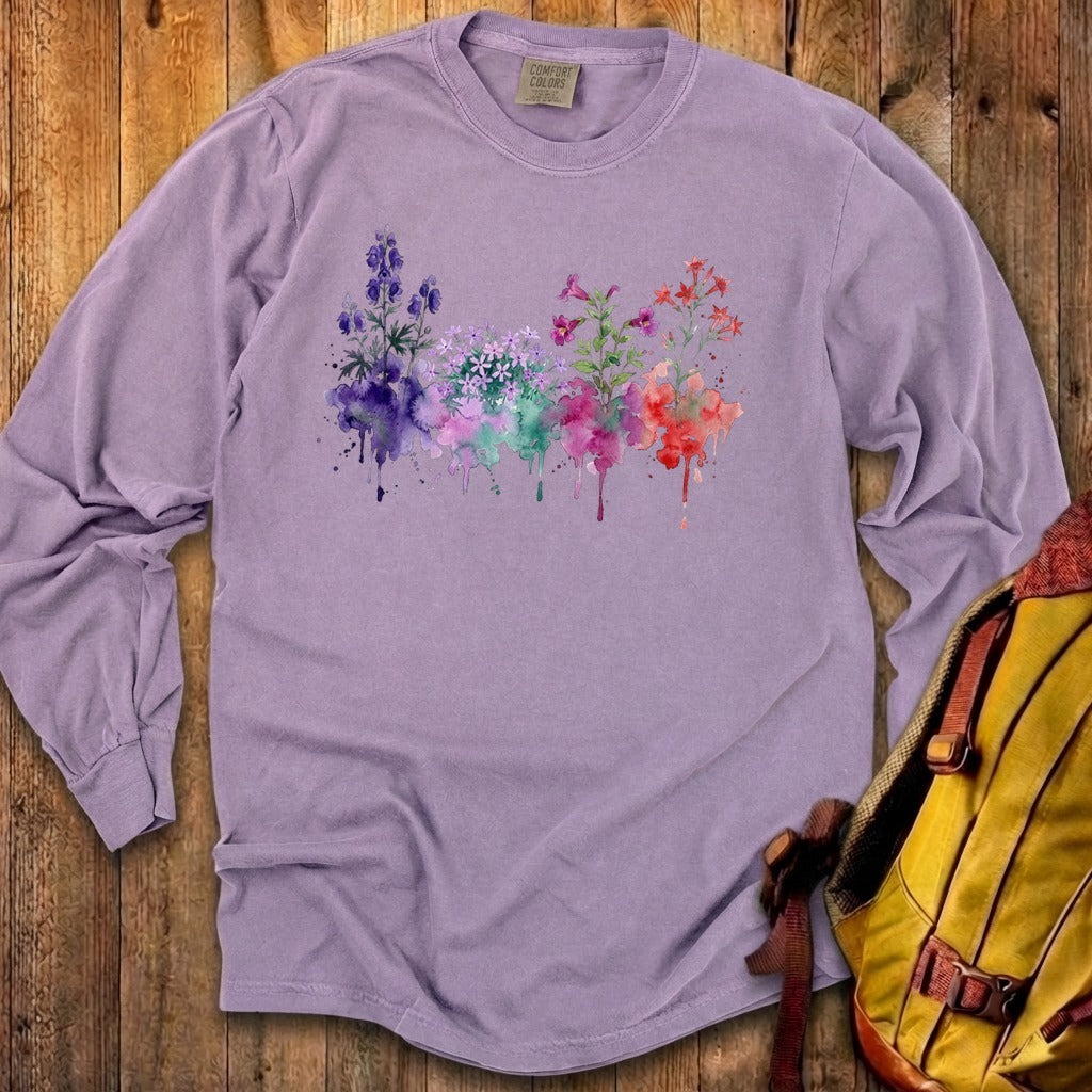Watercolor Crater Lake Wildflowers Premium Long Sleeve