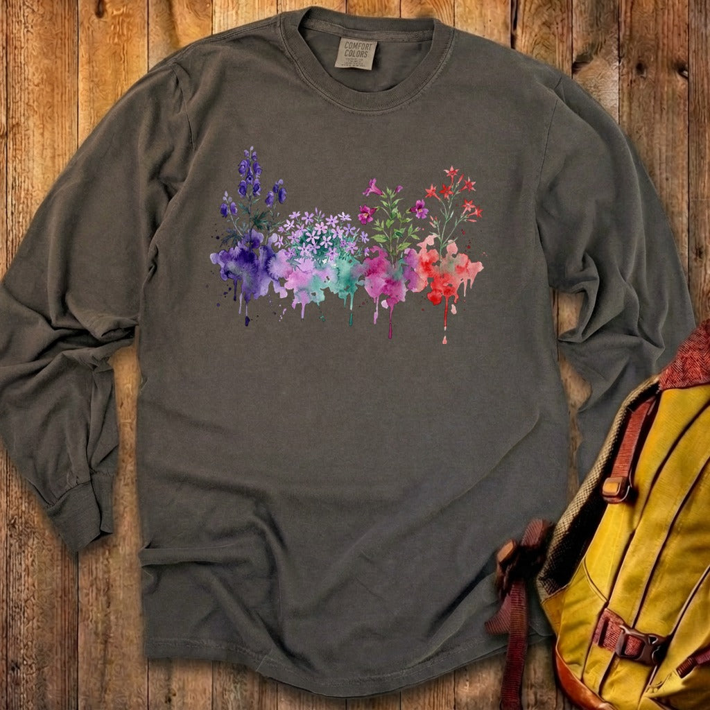 Watercolor Crater Lake Wildflowers Premium Long Sleeve