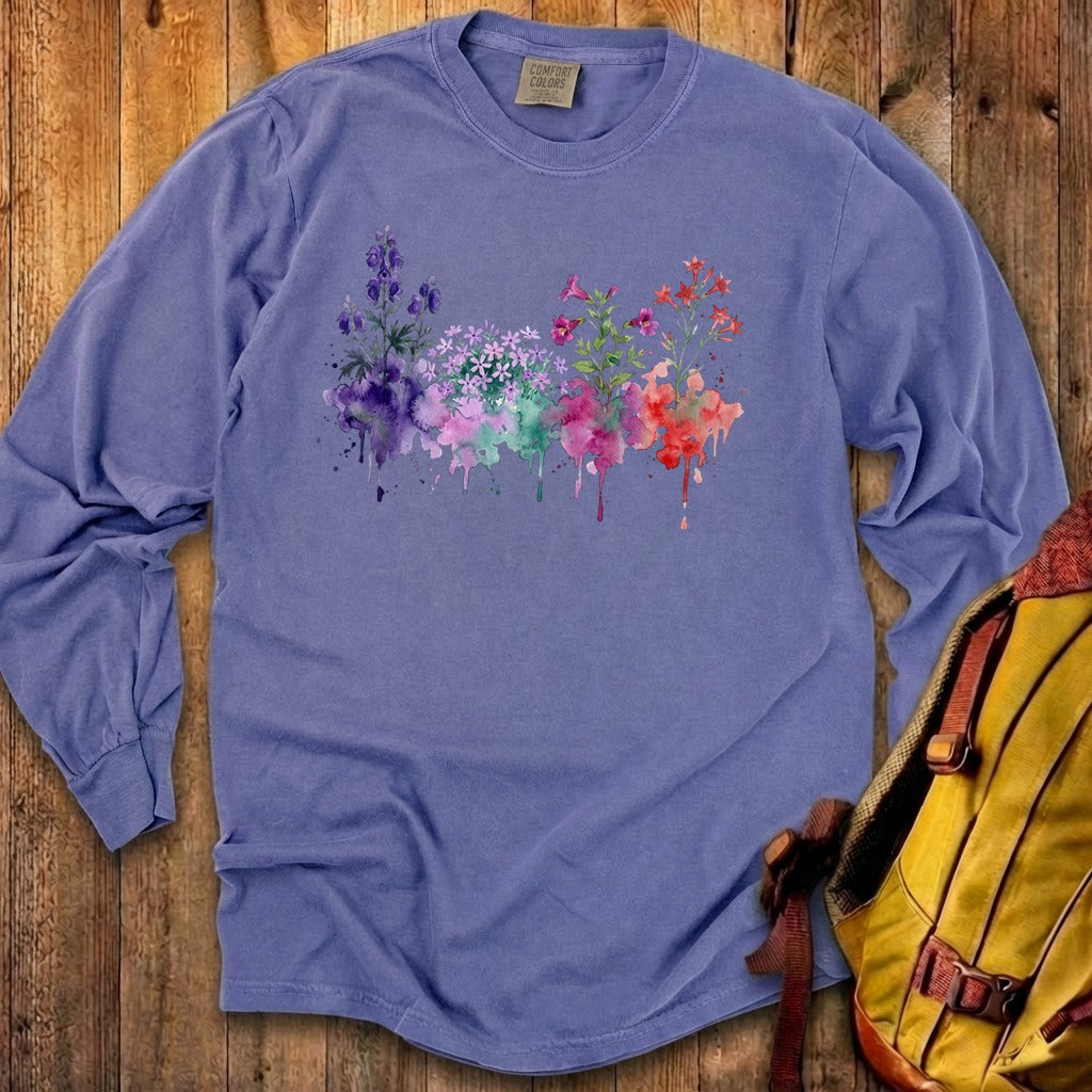 Watercolor Crater Lake Wildflowers Premium Long Sleeve