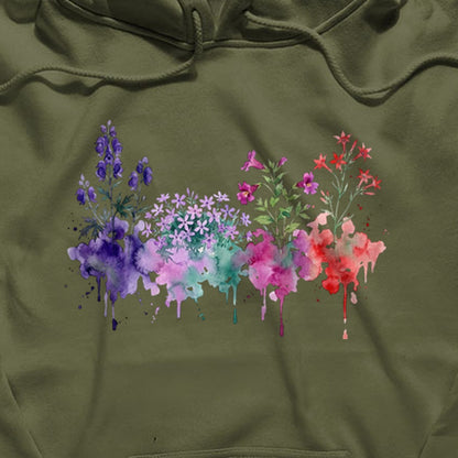 Watercolor Crater Lake Wildflowers Hoodie
