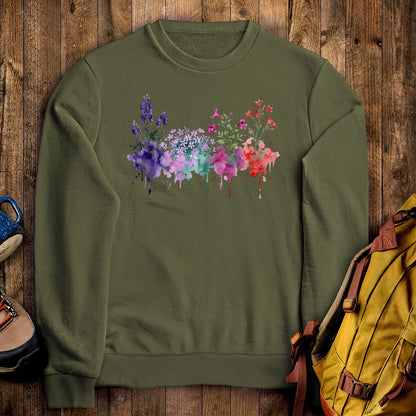 Watercolor Crater Lake Wildflowers Crewneck Sweatshirt