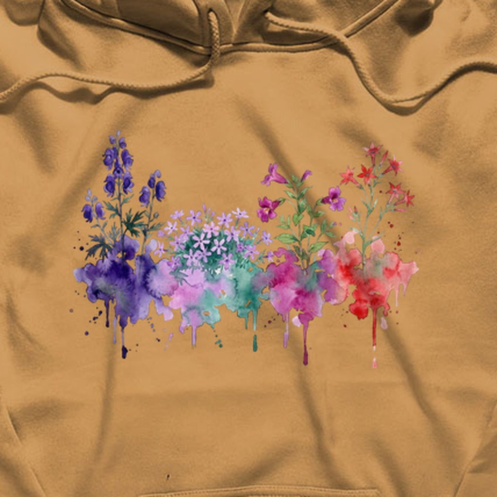 Watercolor Crater Lake Wildflowers Hoodie