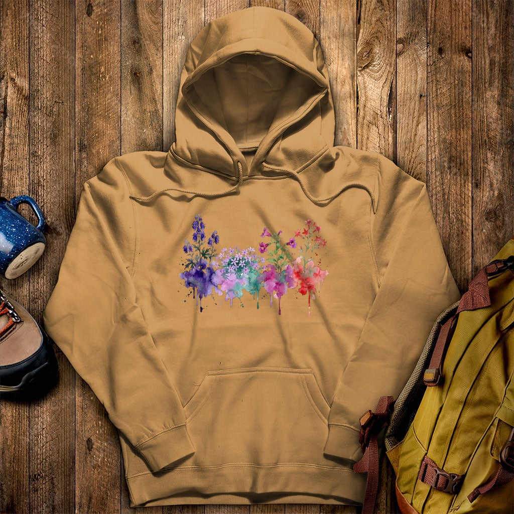 Watercolor Crater Lake Wildflowers Hoodie