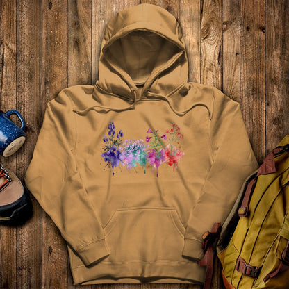 Watercolor Crater Lake Wildflowers Hoodie