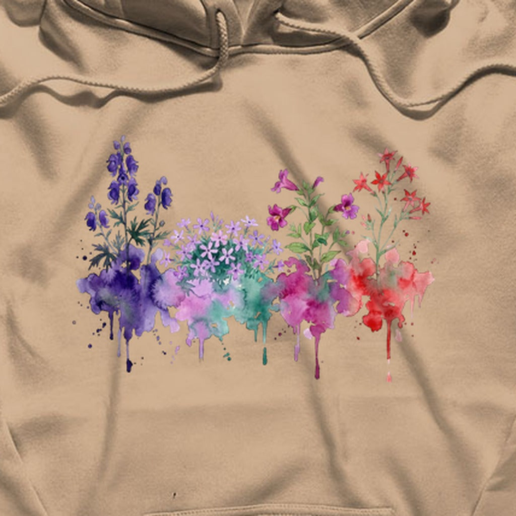 Watercolor Crater Lake Wildflowers Hoodie