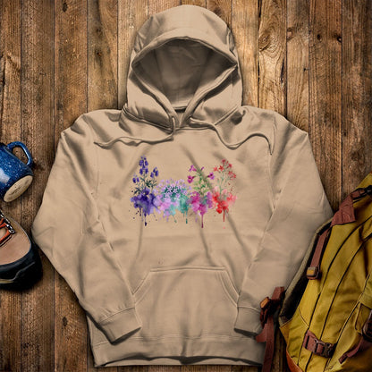 Watercolor Crater Lake Wildflowers Hoodie