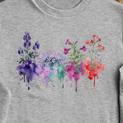 Watercolor Crater Lake Wildflowers Crewneck Sweatshirt