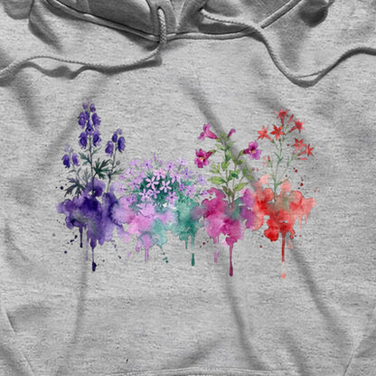 Watercolor Crater Lake Wildflowers Hoodie