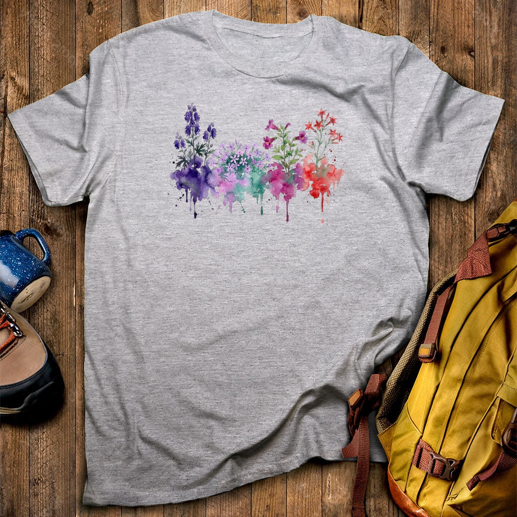 Watercolor Crater Lake Wildflowers T-Shirt