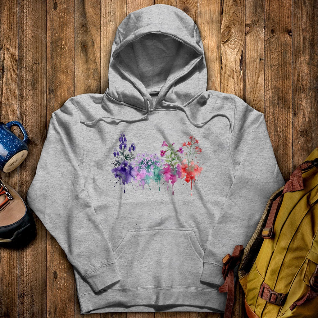 Watercolor Crater Lake Wildflowers Hoodie