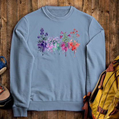 Watercolor Crater Lake Wildflowers Crewneck Sweatshirt
