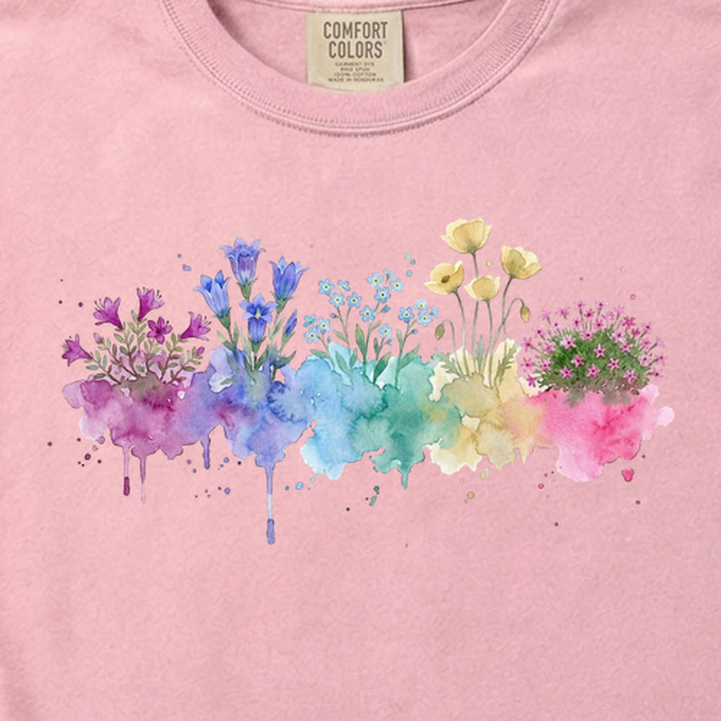 Watercolor Denali Wildflowers Cotton T-Shirt