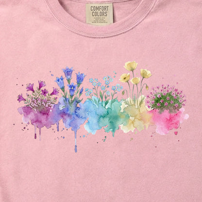Watercolor Denali Wildflowers Cotton T-Shirt