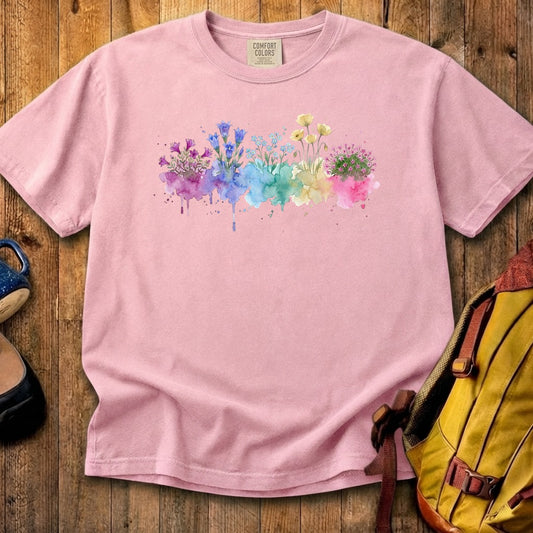 Watercolor Denali Wildflowers Cotton T-Shirt