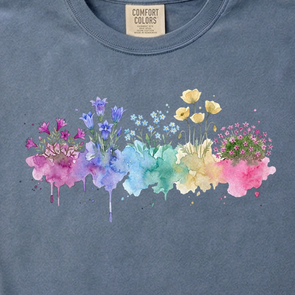 Watercolor Denali Wildflowers Cotton T-Shirt