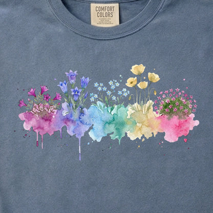 Watercolor Denali Wildflowers Cotton T-Shirt
