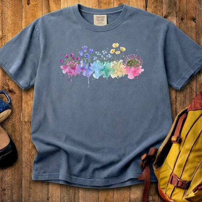 Watercolor Denali Wildflowers Cotton T-Shirt