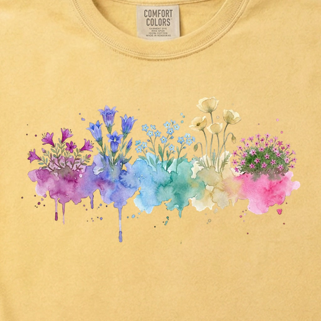 Watercolor Denali Wildflowers Cotton T-Shirt
