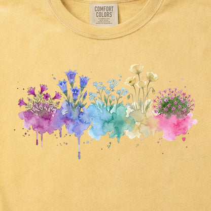 Watercolor Denali Wildflowers Cotton T-Shirt