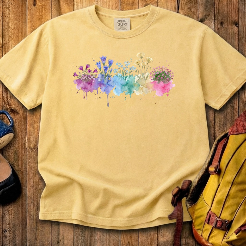 Watercolor Denali Wildflowers Cotton T-Shirt