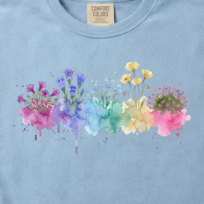 Watercolor Denali Wildflowers Cotton T-Shirt
