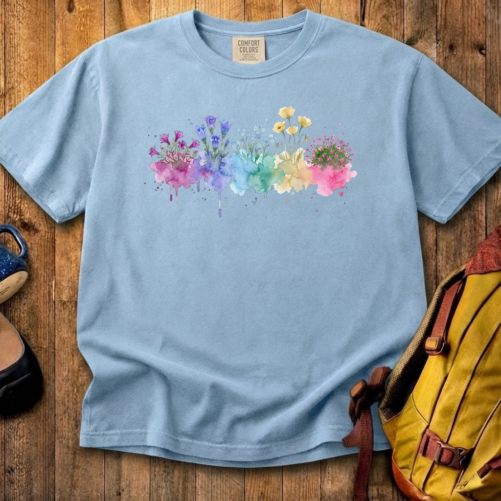 Watercolor Denali Wildflowers Cotton T-Shirt