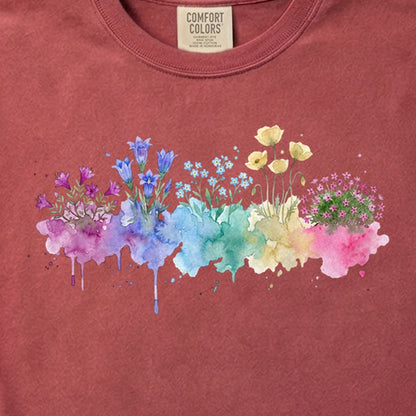 Watercolor Denali Wildflowers Cotton T-Shirt