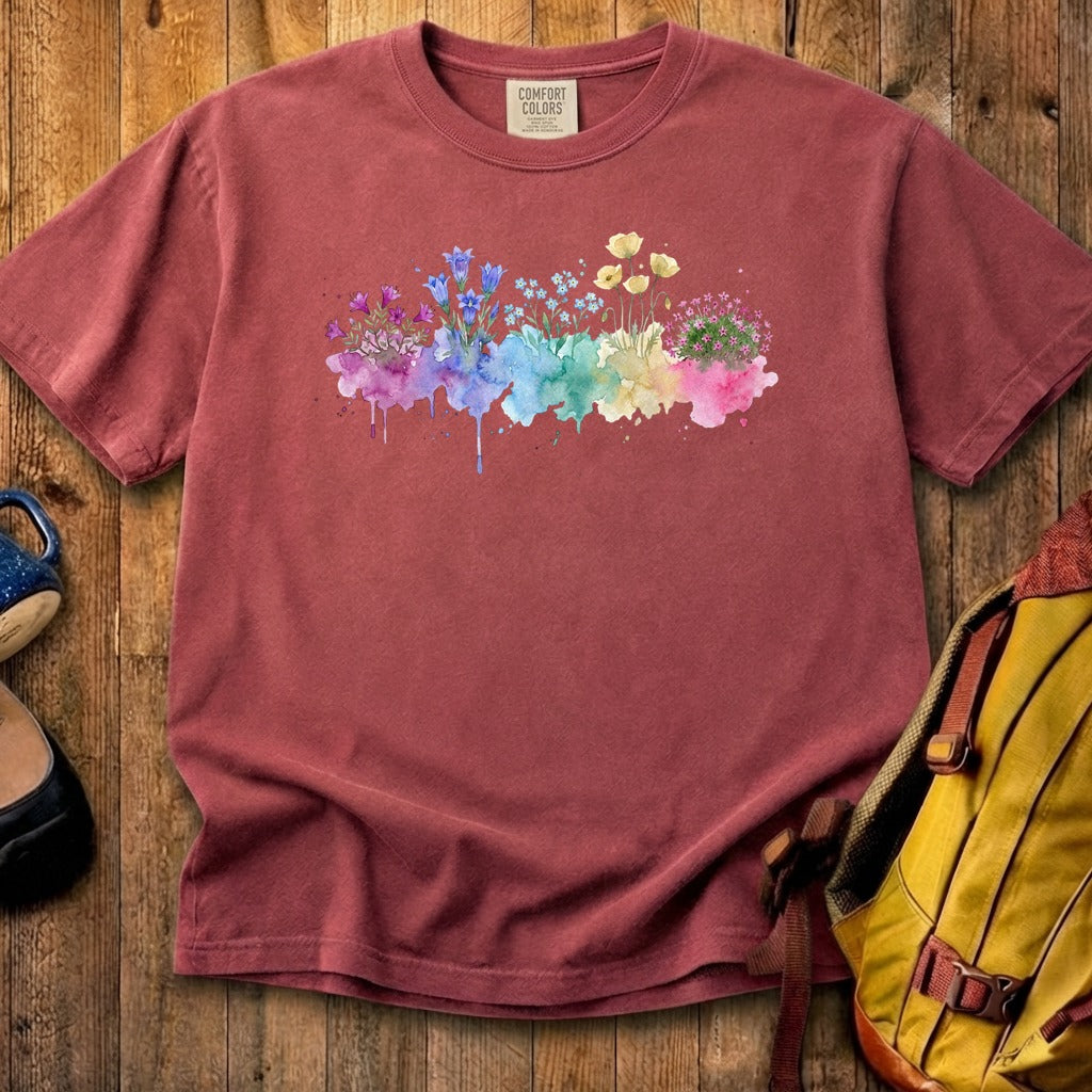 Watercolor Denali Wildflowers Cotton T-Shirt