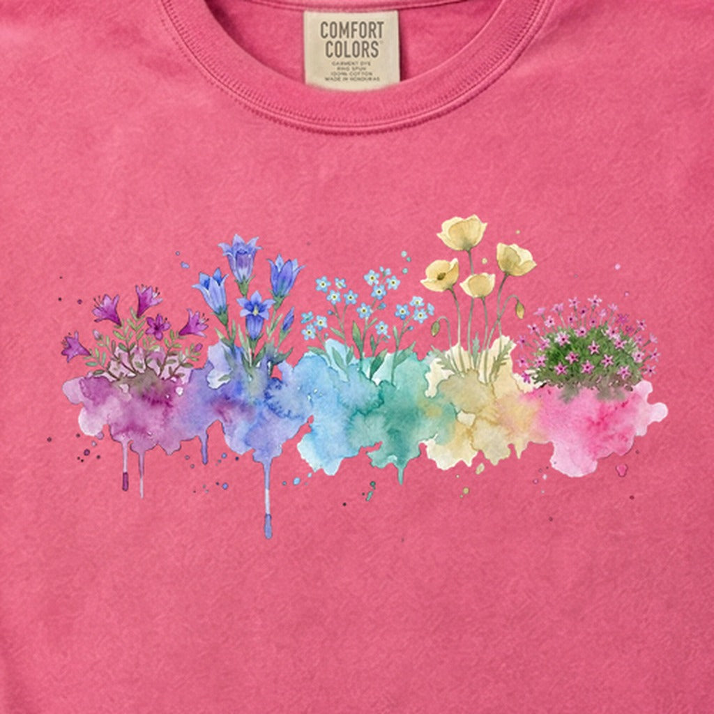 Watercolor Denali Wildflowers Cotton T-Shirt