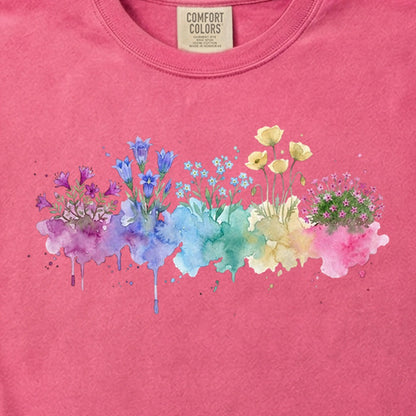 Watercolor Denali Wildflowers Cotton T-Shirt