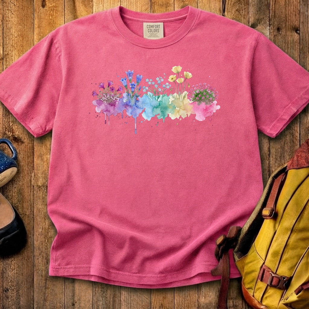 Watercolor Denali Wildflowers Cotton T-Shirt