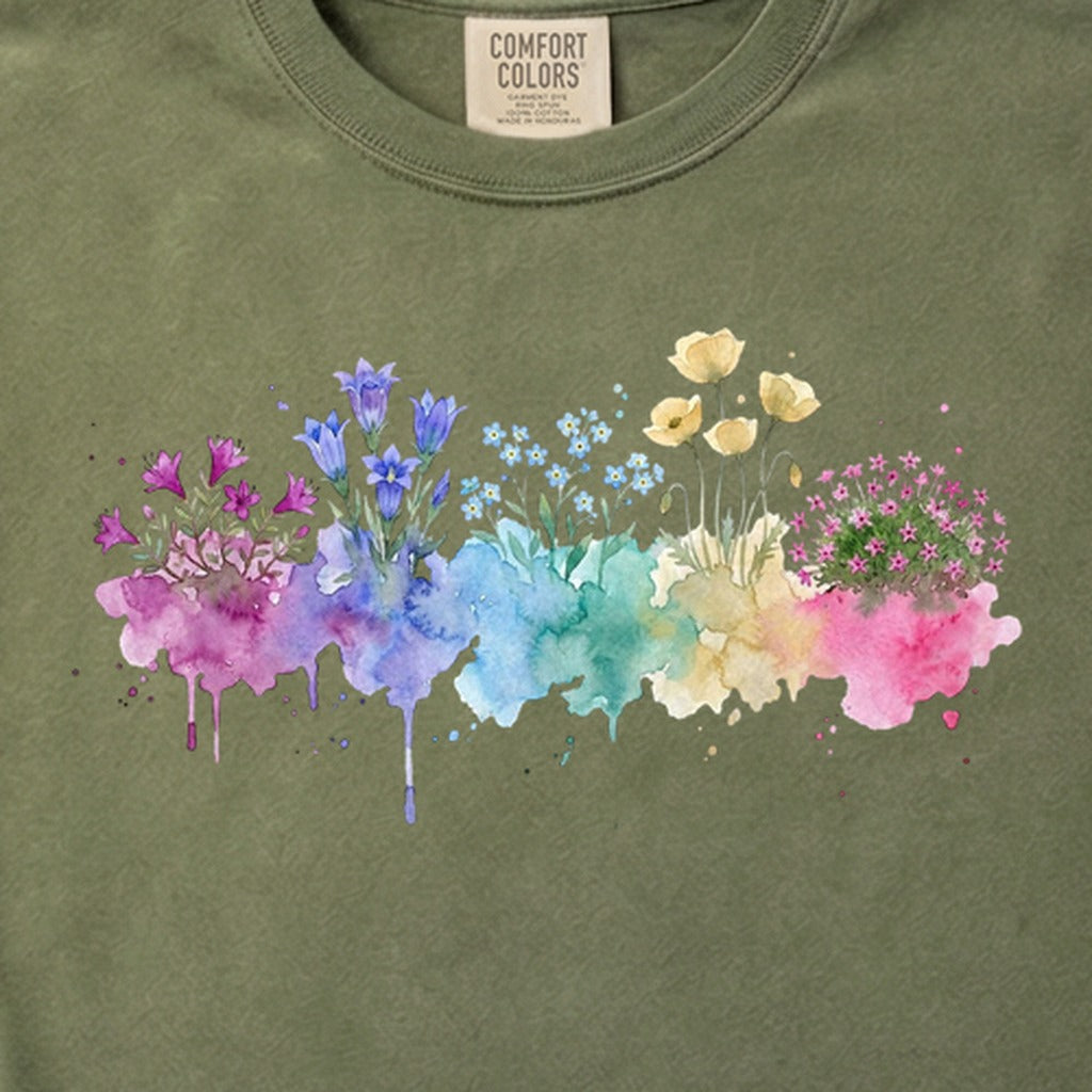 Watercolor Denali Wildflowers Cotton T-Shirt