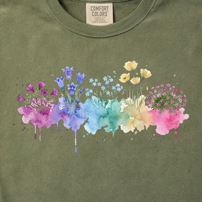 Watercolor Denali Wildflowers Cotton T-Shirt