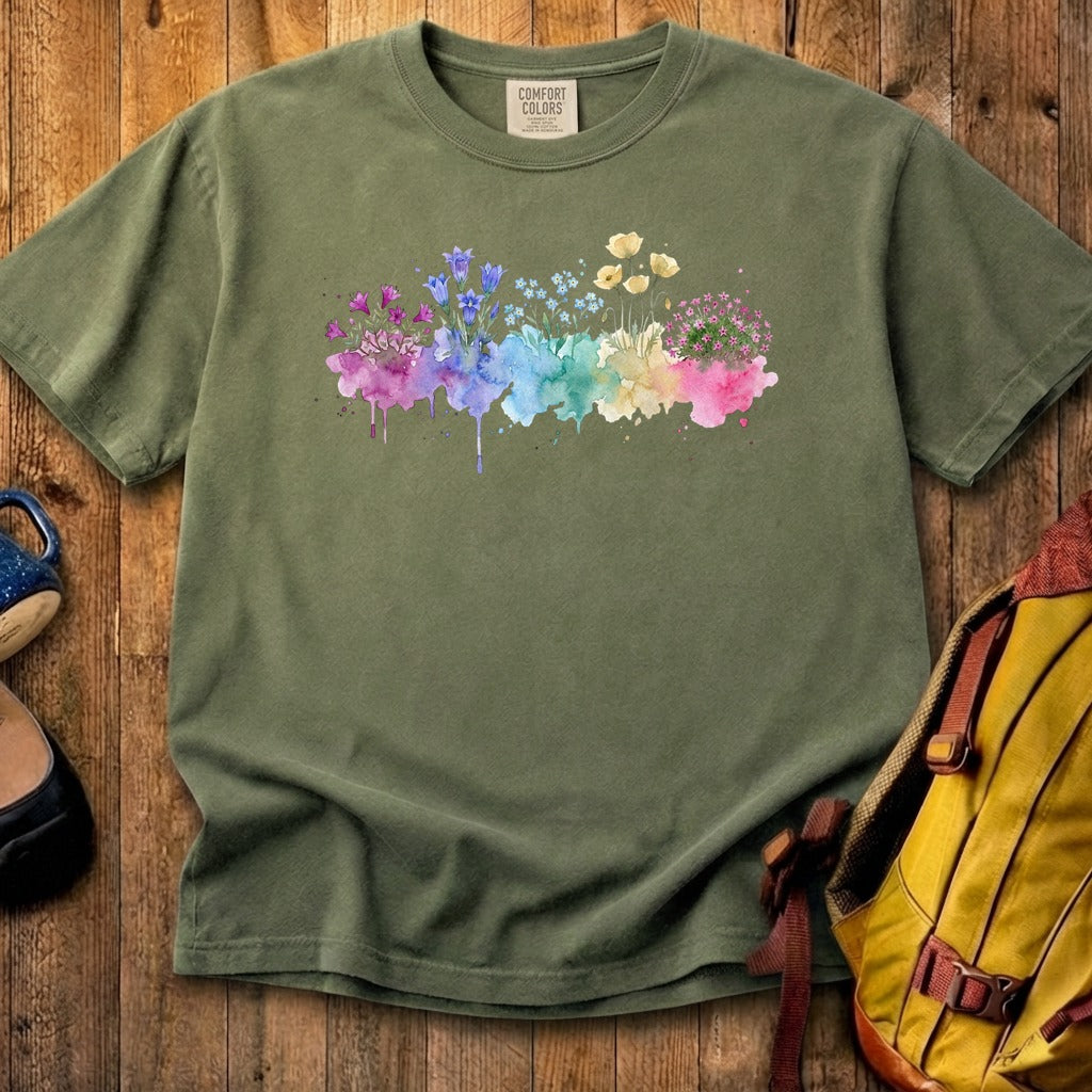 Watercolor Denali Wildflowers Cotton T-Shirt