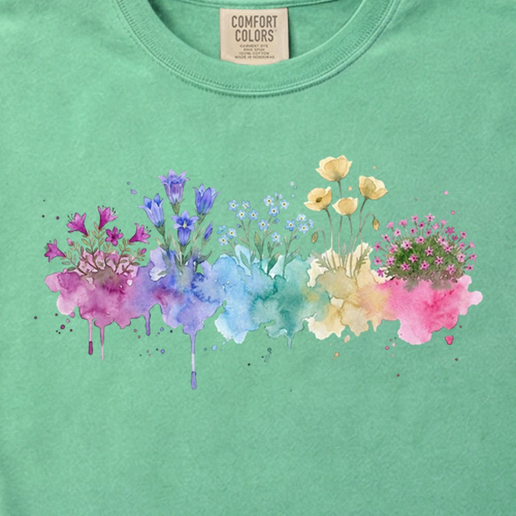 Watercolor Denali Wildflowers Cotton T-Shirt