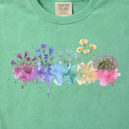 Watercolor Denali Wildflowers Cotton T-Shirt