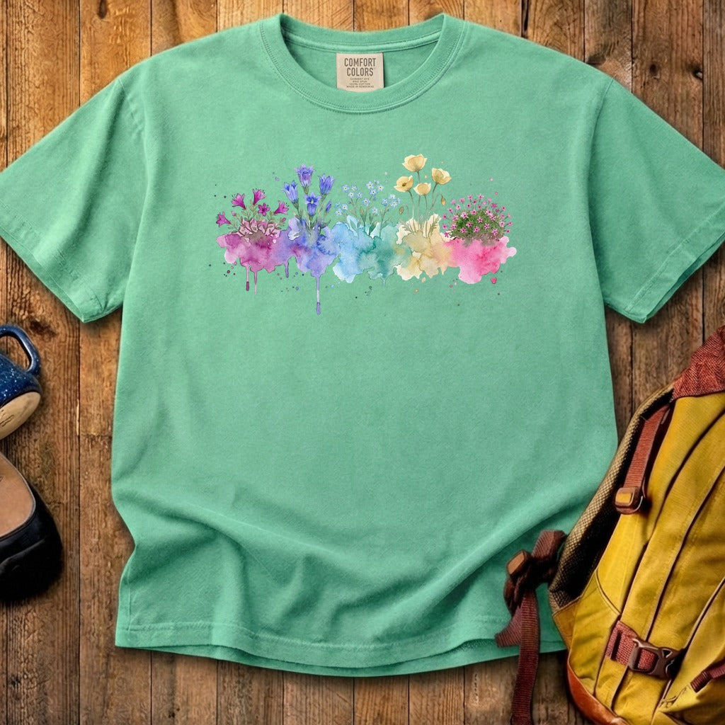 Watercolor Denali Wildflowers Cotton T-Shirt