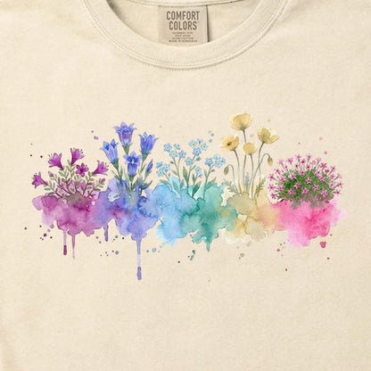 Watercolor Denali Wildflowers Cotton T-Shirt