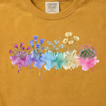 Watercolor Denali Wildflowers Cotton T-Shirt