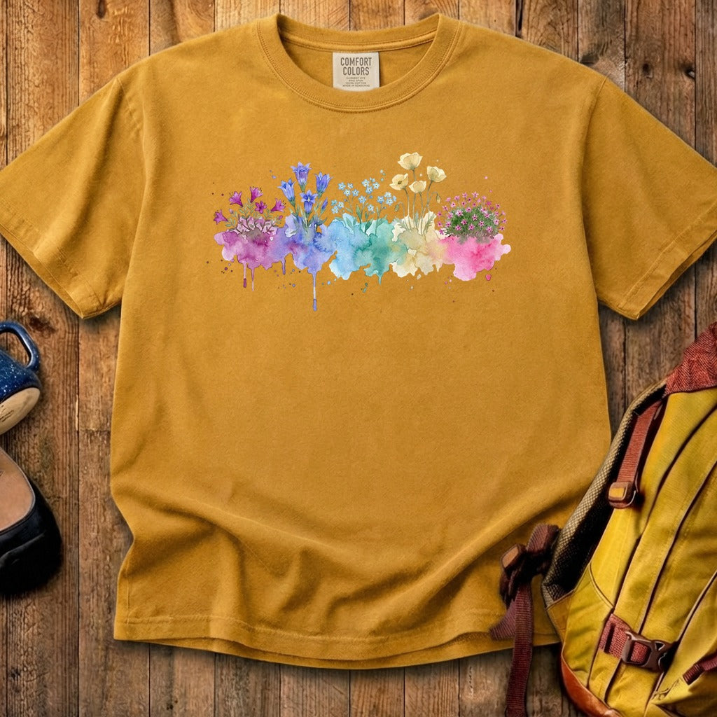 Watercolor Denali Wildflowers Cotton T-Shirt