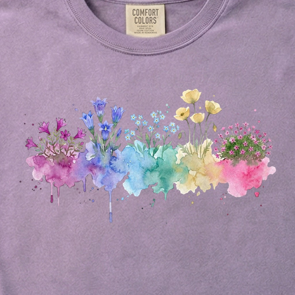 Watercolor Denali Wildflowers Cotton T-Shirt