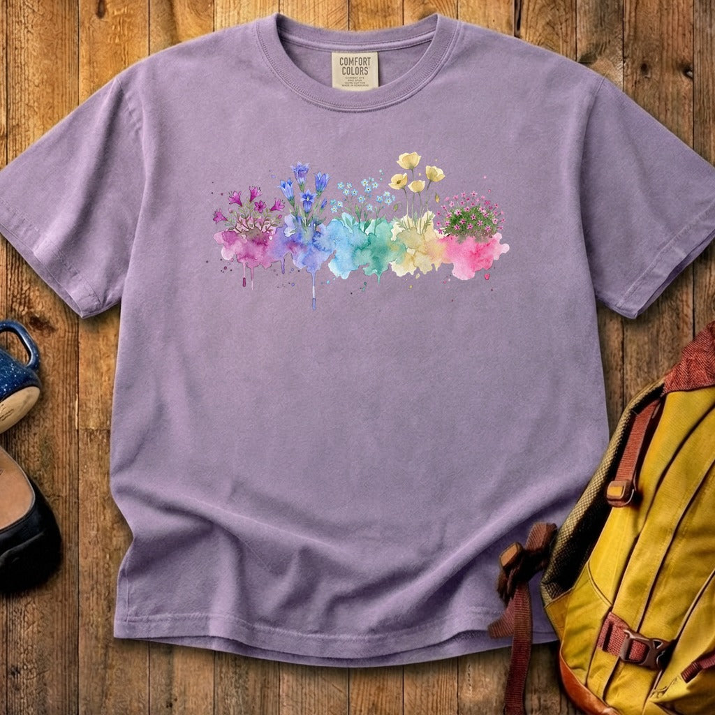 Watercolor Denali Wildflowers Cotton T-Shirt